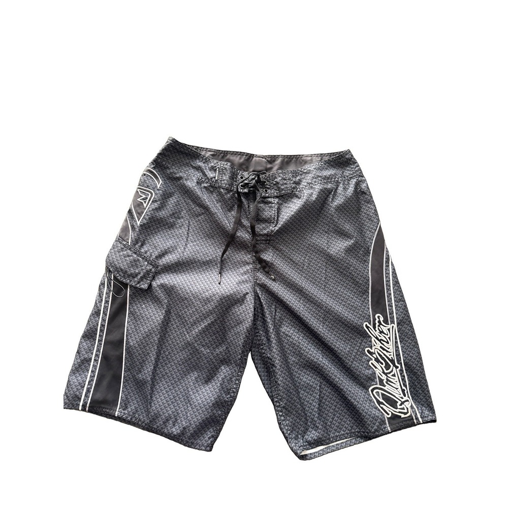 VTG Quiksilver Board Shorts Men's Size  M/L Black Grid 11" Surf Skater Y2K